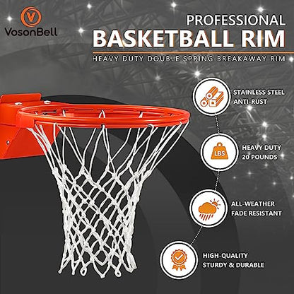 Basketball Rim, Heavy Duty Basketball Rim Replacement - Universal 18 Inch Breakaway Rim and Net,Professional Double-Spring Backboard Rims For In-Ground and Wall-Mounted Basketball Hoops Indoor Outdoor