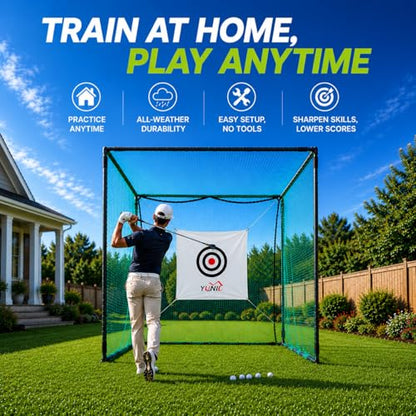 YUNIC Golf Driving Cage with Metal Frame - Choose Standard Hitting Target or Simulator Impact Screen - size: 10'(W) x10'(H) x10'(D), style: Green