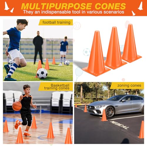 12 Inch Durable Cones,12pcs Versatile Plastic Traffic Cones and Soccer Cones for Sports Training,Agility Drills,Parking Safety,Basketball Training,Football Training. - color: orange