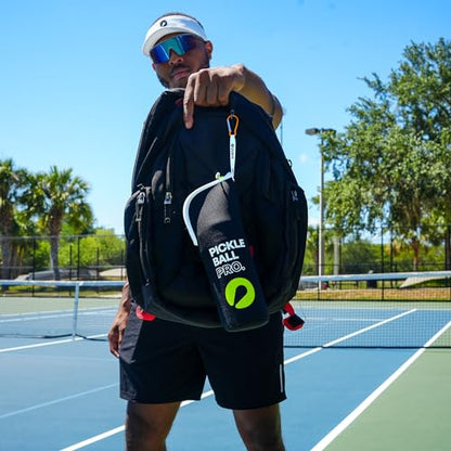 WES Pickleball Water Bottle + Pickleball Ball Holder + 3 Outdoor Pickleball Balls | Insulated Pickleball Water Bottle with Sport Spout Lid - color: Black