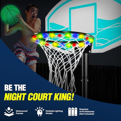 SPOYNAL Pool Basketball Hoop 7-Height Adjustable Swimming Pool Basketball with LED Light, 2 Balls & Pump, Portable Water Basketball Goals System