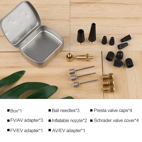 NQEUEPN 19pcs Bicycle Valve Adapter Set for Presta Schrader, Brass Bike Tire Valve Adapter Includes Ball Pump Needles Inflatable Needles Air Pump Needles Caps for Sports Balls Bikes Inflatable Device