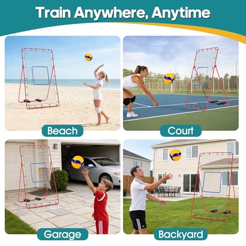 OLIXIS 7x4 ft Volleyball Rebounder Net - Multi Sport Bounce Back Training Equipment with Travel Bag, 5 Adjustable Angles for Outdoor Indoor Practice, Spiking, Bumping, Volleying, Pickball