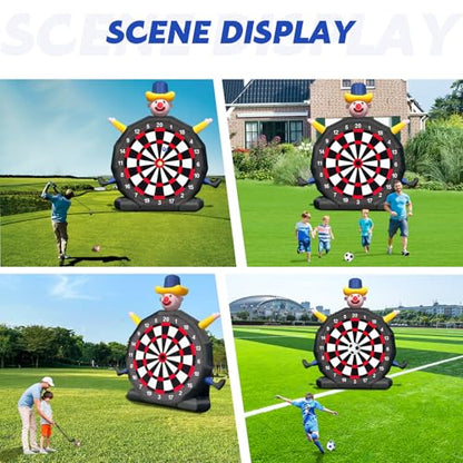 Giant 13FT Inflatable Soccer Dart Board with Built-in Blower,Clown Carnival Game for Youth & Adults - Kick Dartboard Set with 8 Golf Balls, 2 Clubs, 2 Soccer Balls - Outdoor Yard Game for Family