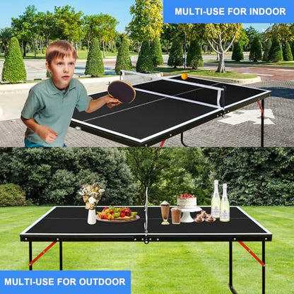 Ping Pong Table Foldable & Portable Table Tennis Table Set for Indoor & Outdoor Games with Net, 2 Paddles and 3 Balls - size: 4.5FT-Black