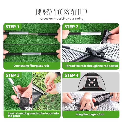 Golf Net Practice 10x7ft with Tri-Turf Mat & Real Balls Set Indoor Outdoor Golf Training Equipment for Backyard Driving Practice Enthusiast Gifts