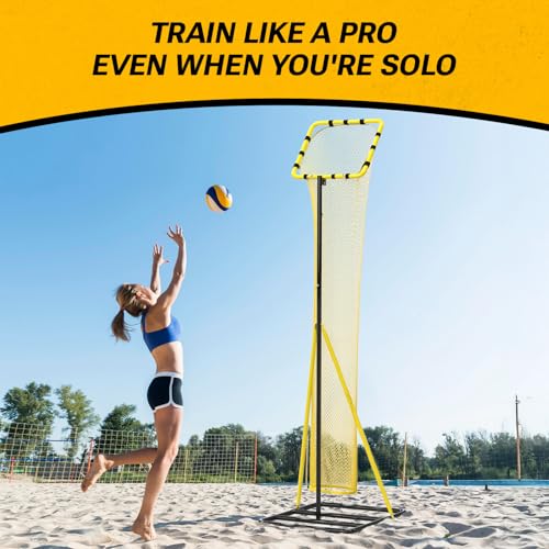 Dimples Excel 10.5 FT Adjustable Volleyball Setter Training Net with 3 Height Levels and 5 Ball Return Angles (70°–180°), Includes Volleyball, Pump, Carry Bag & Sandbags for Indoor/Outdoor Practice