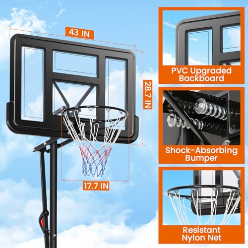 Basketball Hoop Outdoor 10ft Adjustable Portable Basketball Hoops & Goals System for Teens Youth and Adults in Backyard/Driveway/Indoor, 45 Inch Shatterproof Backboard, Fillable Base