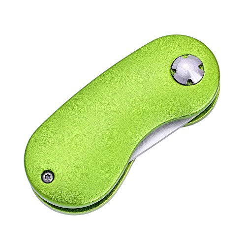 Mile High Life Golf Divot Repair Tool, All Metal Foldable Divot Tool with Pop-up Button & Magnetic Ball Marker - color: Lime Green Curve
