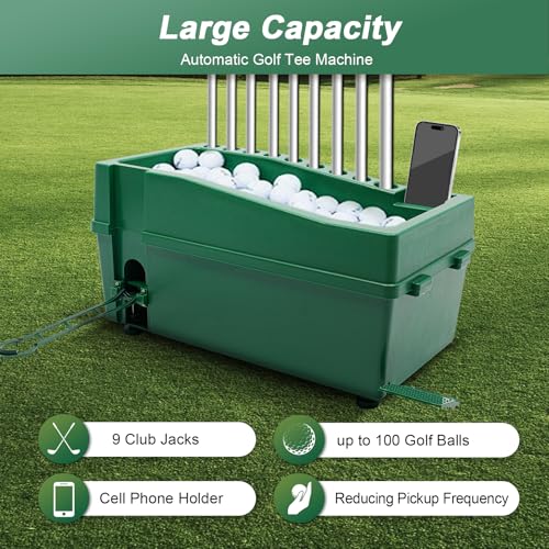 Automatic Golf Tee Machine 100 Balls for Indoor, Golf Ball Dispenser with Batting Stand, Auto Golf Batting Machine for Driving Ranges, Golf Ball Game, Sports Gaming Clubs