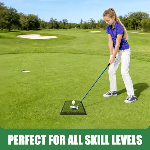 3 in 1 Golf Hitting Mats Training Equipment, Golf Practice Mat with Instant Swing Path Feedback, No-Slip Heavy Duty Rubber Base with 3 Replaceable Golf Training Mats