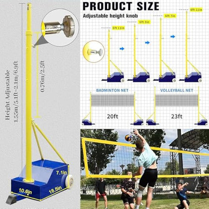 2-In-1Volleyball Poles Indoor&Outdoor,Badminton Net with Wheels Frame Poles W/Volleyball Net/Badminton Netbadminton Net for Backyard Beach Lawn Park