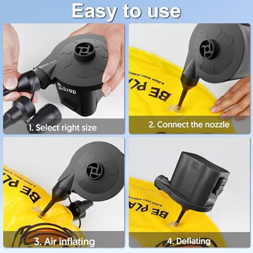 Electric Air Pump for Inflatables, Battery Powered Wireless Air Pump for Mattress with 3 Nozzles, Quick-Fill Blower Inflator/Deflator for Outdoor Camping, Air Mattress, Inflatable Couch, Pool Toy