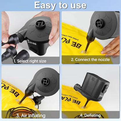 Electric Air Pump for Inflatables, Battery Powered Wireless Air Pump for Mattress with 3 Nozzles, Quick-Fill Blower Inflator/Deflator for Outdoor Camping, Air Mattress, Inflatable Couch, Pool Toy