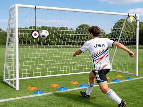 Soccer Goal for Backyard - 12×6/8×6/6×4 FT, Training and Tournament Size Metal Frame Soccer Net with Target Net, Shooting Target & 12 Training Cones for Kids Teens Adults Easy Assembly - size: 12x6 ft