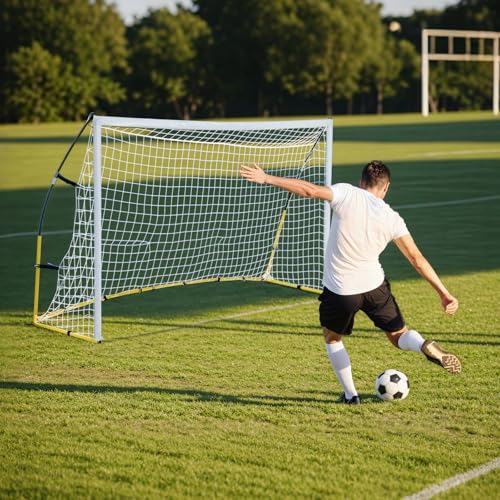 8FT x 5FT Soccer Goal for Backyard, Portable Pop Up Football Goal with Carry Bag, U-Shaped Stakes & Bungees, for Youth and Adults - Perfect for Garden, Beach, and Training