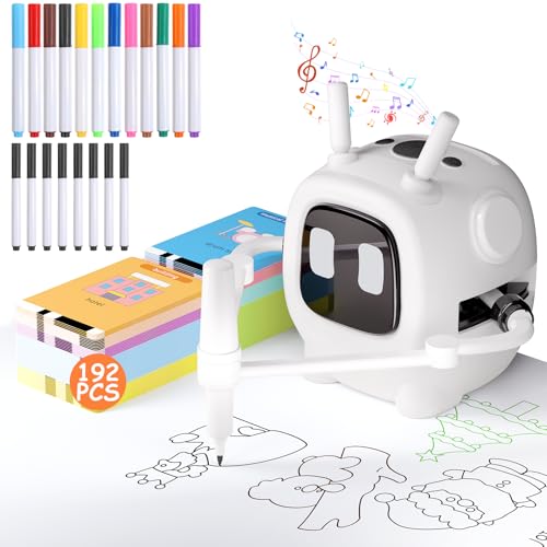 Drawing Robot for Kids: Interactive Educational Toy - Auto Drawing Machine with 192 Cards & 10 Pens - Montessori Learning Gifts for 3-8 Year Old Boys Girls - color: White