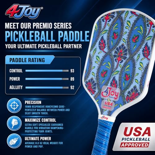 4Joy Pickleball Paddle Premio Series - Thermoformed Premium T700 Carbon Fiber Pickleball Paddless - Professional Pickleball Rackets for Women & Men - 16mm Honeycomb Core - USAP Approved - style: Damask