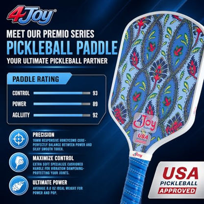 4Joy Pickleball Paddle Premio Series - Thermoformed Premium T700 Carbon Fiber Pickleball Paddless - Professional Pickleball Rackets for Women & Men - 16mm Honeycomb Core - USAP Approved - style: Damask