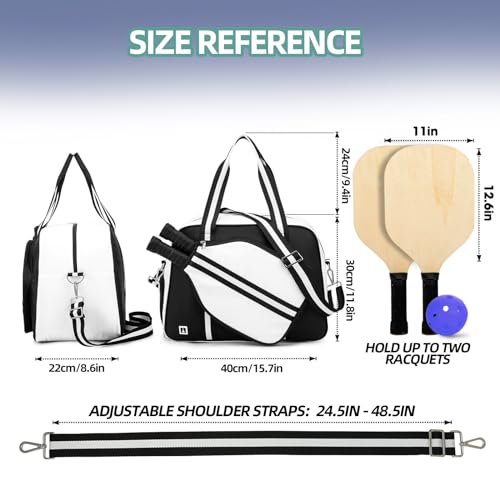 ROYALFAIR Pickleball Tote Bag for Women Men Large Capacity with Paddle Cover Pocket Internal Shoe Pocket and Adjustable Shoulder strap - color: Black