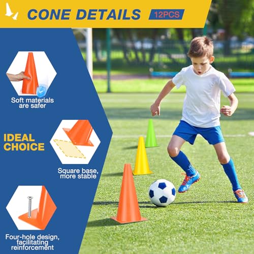 12 Inch Durable Cones,12pcs Versatile Plastic Traffic Cones and Soccer Cones for Sports Training,Agility Drills,Parking Safety,Basketball Training,Football Training. - color: colors