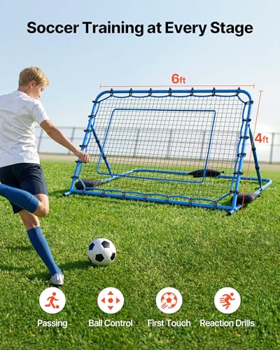 VEVOR Soccer Rebounder Net, Quick-Switch Angle Soccer Goal Rebounder for Control, Passing Practice, Heavy-Duty Iron Frame & PE Net, Easy Setup Ball Training Equipment for Teens&Adults - size: 6x4FT