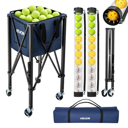 VEVOR Tennis & Pickleball Hopper Holds 200/175/150/120 Balls, 3-in-1 Tennis Foldable Pickleball Basket Cart for Easy Installation, Storage Bag for Tennis Training & Teaching - style: 3-in-1 150 Balls