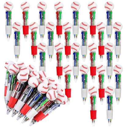 LiYiQ 25 Pcs Baseball Party Favor Multicolor Pen in One Cartoon Cute Fun 4-in-1 Cute Pens Bulk Kawaii Baseball Shape Cool Ballpoint Pens for Kids Fun Gifts - style: Baseball
