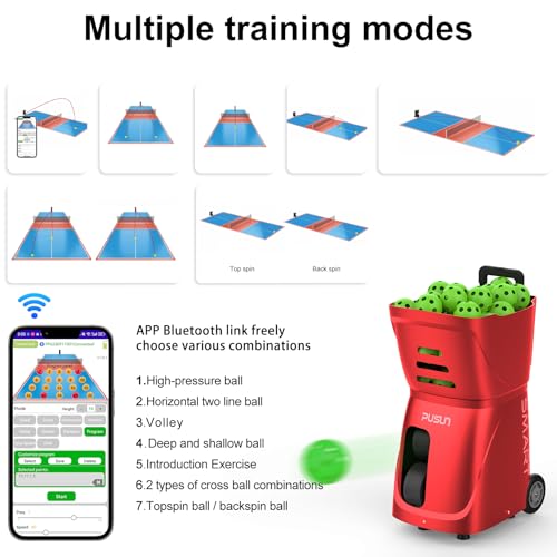 PP-SMART-【Smart Pickleball Machine】 80+ Ball Capacity | 4-6 Hours Battery Life | Speed 20-120km/h | 20 Landing Points | APP Control | Ideal for Training/Teaching/Matches