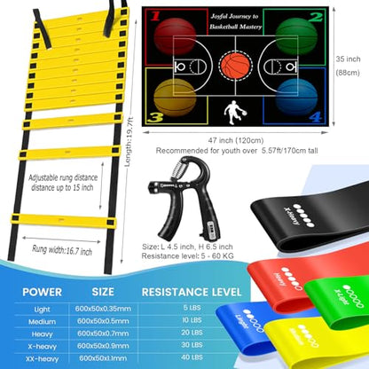 Basketball Training Equipment, Agility Footwork Training Mat, Dribble Trainer, Basketball Practice Aids with Training Mat, Agility ladder, Grip Strengthener, Resistance Bands - color: Black (3D-Muster), size: 47"*35"