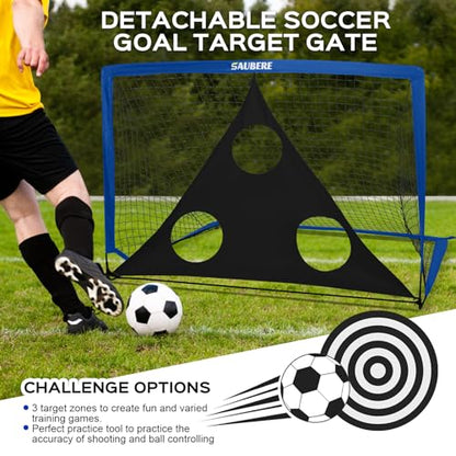 6x4 ft Kids Soccer Goals for Backyard Set of 2- Portable Pop Up Soccer Net for Backyard for Kids Toddler Youth, Soccer Training Equipment+ Soccer Goal Target, Ball and Cones, Outdoor Soccer Game