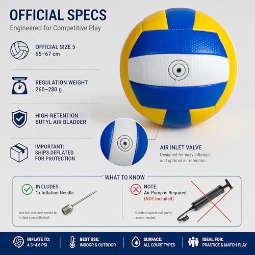 Soft Volleyball for Indoor Practice - Indoor Volleyball & Outdoor Sand Volleyball, Adults & Kids Volleyball Official Size 5 PU Composite Leather with Butyl Bladder