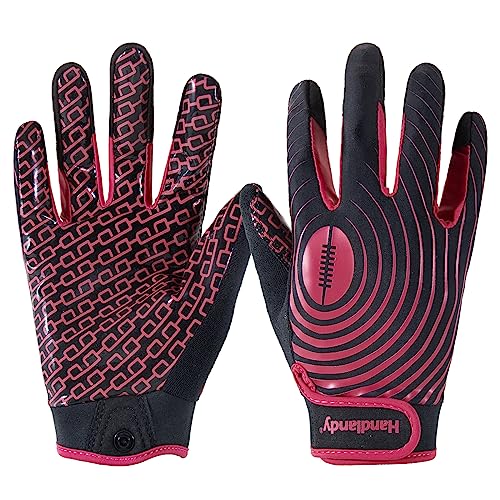 HANDLANDY Youth Football Gloves, Kids Sticky Receiver Gloves,Super Grip Football Glove Best Gift for Boys,Girls - color: Hot pink, size: X-Small-Youth