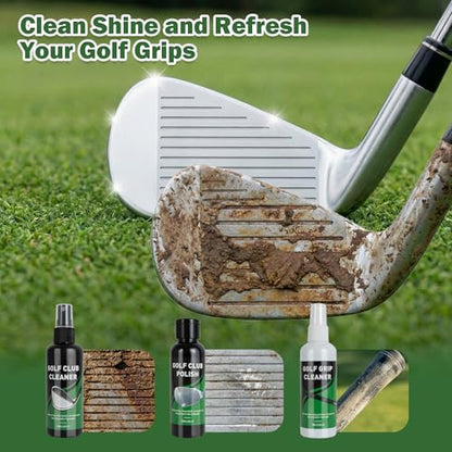 Golf Club Cleaning Kit, 8-in-1 Club Care Set with Cleaner, Brush, Groove Sharpener, Grip Cleaner, Polish, Magnetic Towel, Ball Towel & Portable Bag - Restores Shine, Removes Rust, Renews Grip