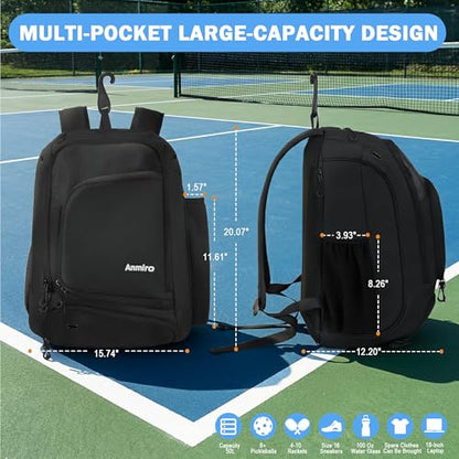 Pickleball Bag-50L Large Capacity, Padel Backpack with Shoe Compartment ＆ Retractable Cup Pockets, Fits 4-10 Paddles, Versatile, Black
