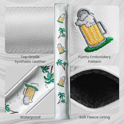 FINGER TEN Golf Alignment Stick Cover Headcover Rods Holder Case Leather 14''× 2'' in USA Black White Green Hold At Least 2 Sticks - color: Palm Tree Beer