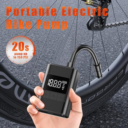 160PSI Electric Mini Bike Tire Pump Portable, Fast Bicycle Pump with Digital Display Pressure Gauge, Air Pump for Mountain Bike, Moto and Balls