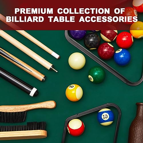 Jenaai Pool Table Accessories Set with 6 Cue Sticks, 16 Billiard Balls, Triangle & Diamond Racks, Cue Chalk, Tip Tool, Brushes, Score Holder for Tabletop Billiards Games