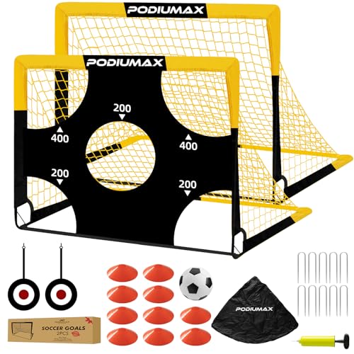 Kids Soccer Goal Set of 2, 4x3ft Pop up Portable Soccer Goals for Backyard, Soccer Net for Kids Age 3 4 5 6 7 8, Toddler Soccer Goal Gift with 1 Ball, 1 Target Net, 10 Cones, 2 Targets