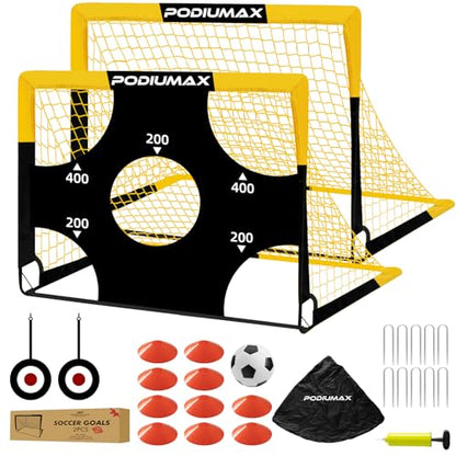 Kids Soccer Goal Set of 2, 4x3ft Pop up Portable Soccer Goals for Backyard, Soccer Net for Kids Age 3 4 5 6 7 8, Toddler Soccer Goal Gift with 1 Ball, 1 Target Net, 10 Cones, 2 Targets