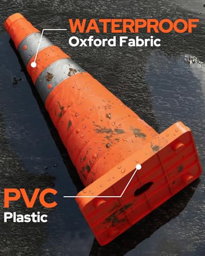 2 Pack 28 Inch Collapsible Traffic Safety Cones, Orange Pop Up Cones with Reflective Collar, Multi Purpose Road Cones for Road Safety, Parking Lot, Driving and Sport Training - size: 28 Inch