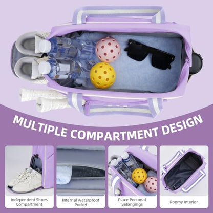 Pickleball Bag Pickle Ball Backpack for Women,Pickleball Accessory Tote Sport Equipment Bag Machine Washable with Shoe Compartment,Wet Pocket,Adjustable Shoulder Strap Fence Hook,Great Gift 30L-Purple - color: Purple