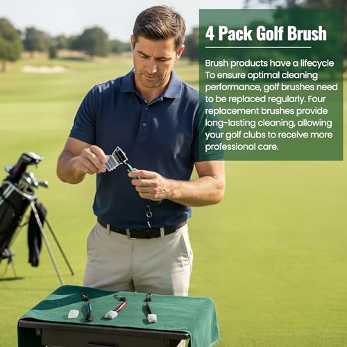 POIKSHARK Golf Club Brush and Club Groove Cleaner with Retractable Zip-line and Aluminum Carabiner Cleaning Tools - color: 4 Pack-Black/Red/Blue/Green