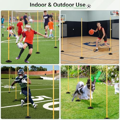 Neoaider 6 FT Agility Poles for Soccer, Basketball, Football, Equestrian, Pet Training, 4/6/8/10 Pack Detachable Soccer Poles w/Rubber Bases, Pole Bending Poles for Horses, Indoor/Outdoor Use - style: 4 Pack