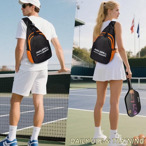 SUKRY Pickleball Bag Lightweight Sling Backpack for Men and Women with Multi-Pocket Crossbody Gym & Travel Backpack Pickle Ball Accessories - color: Orange