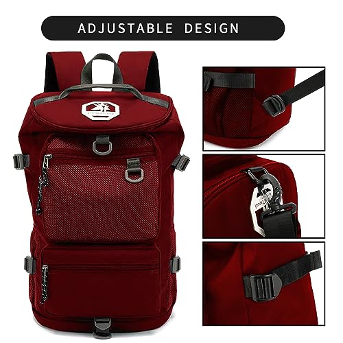 Solid color gym duffel bag backpack, wrestling bag,with shoe compartment, 4 kinds of back method waterproof travel sports walking laptop Lightweight (B-Magenta Red) - color: B-Magenta Red