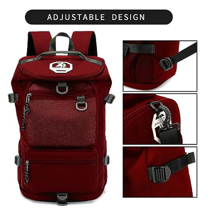 Solid color gym duffel bag backpack, wrestling bag,with shoe compartment, 4 kinds of back method waterproof travel sports walking laptop Lightweight (B-Magenta Red) - color: B-Magenta Red