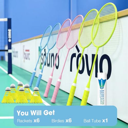 AboveGenius Badminton Rackets Set, Lightweight Badminton Set Includ 4/6 PCS Rackets, 6 Birdies, Outdoor Backyard Games, Racquets for Adults, Teens, Family Beginner - style: 6 Racket+6 Birdies
