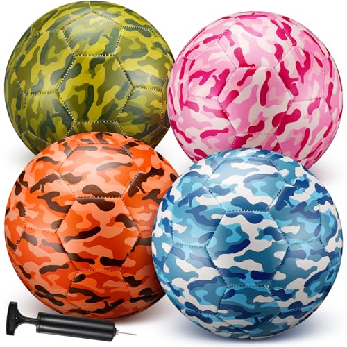HyDren 4 Pcs Soccer Ball with Pump Official Size 4/5 Deflated Soccer Balls Bulk for Outdoor Indoor Practice Training Sport Gift for Kid Teen Youth Adult Back to School - size: Size 4, style: Camouflage
