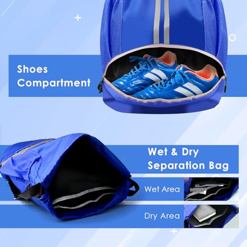 BROTOU Soccer Bags, Football Backpack, Volleyball Bag, Drawstring Backpack with Ball and Shoe Compartment, Football bags for Equipment Swim Gym Bag - color: Blue